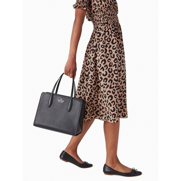 New Kate Spade Rowe Medium Top Zip Satchel in Pebble Leather Black - Picture 3 of 4